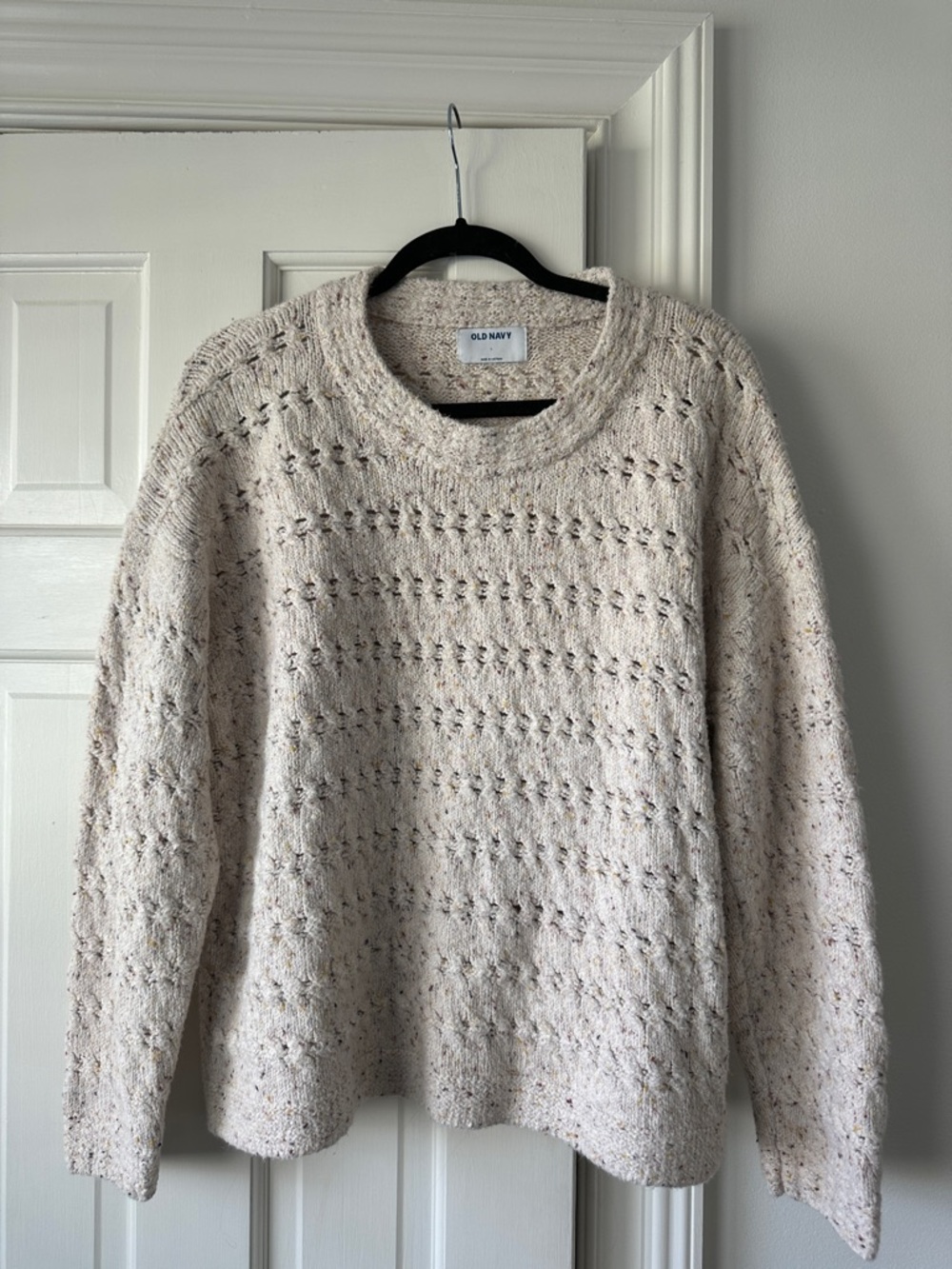 Old Navy Neutral Cream Textured Crewneck Sweater